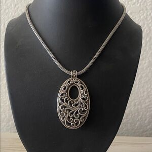 Rare Lois Hill Ornate Scroll Pendant Necklace Sterling Silver Statement
